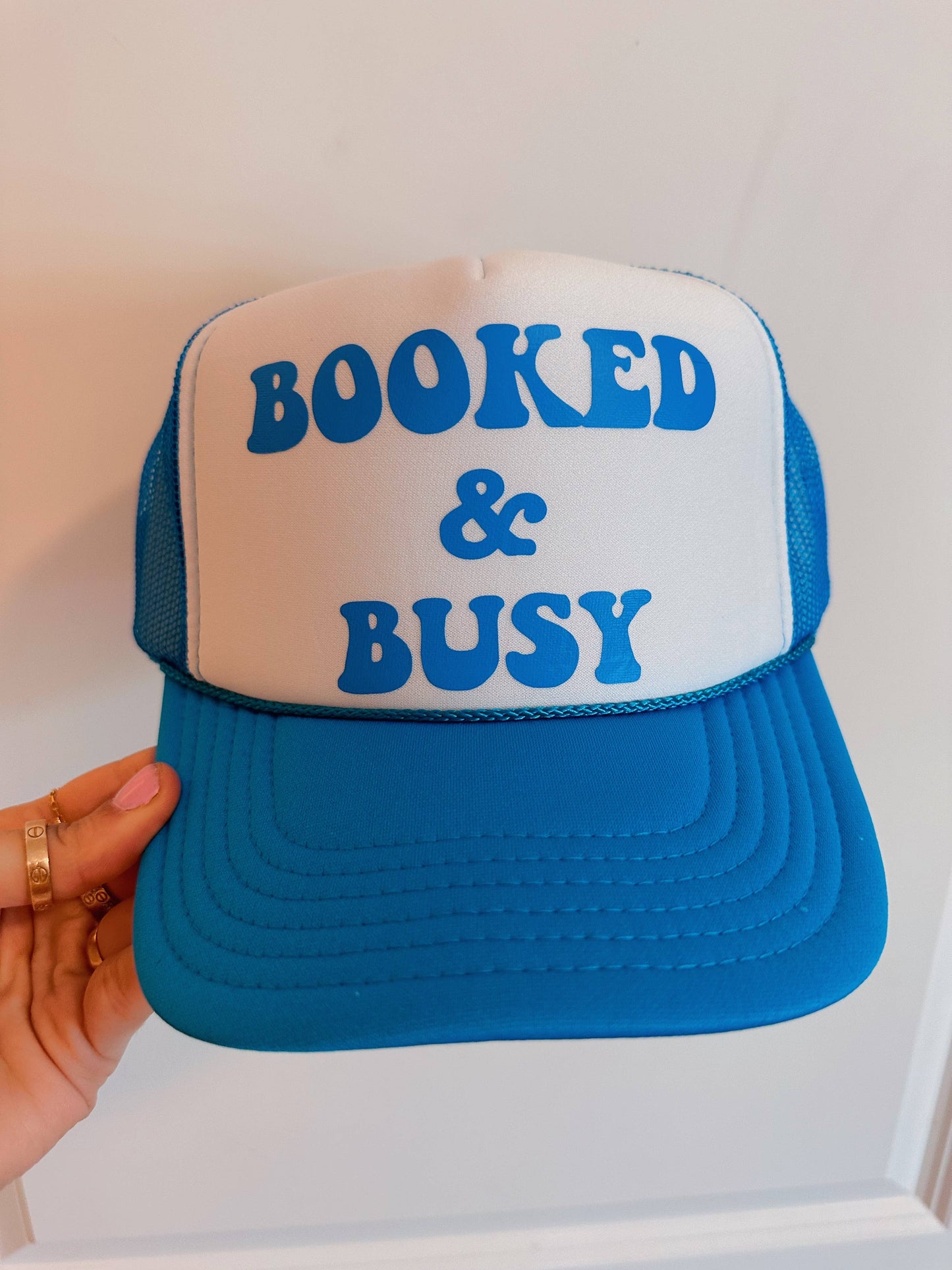 Blue Trucker Hat: Booked & Busy