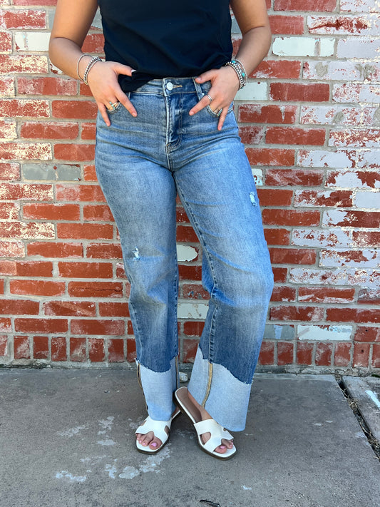 High Rise-Ankle Wide Cuffed Jeans