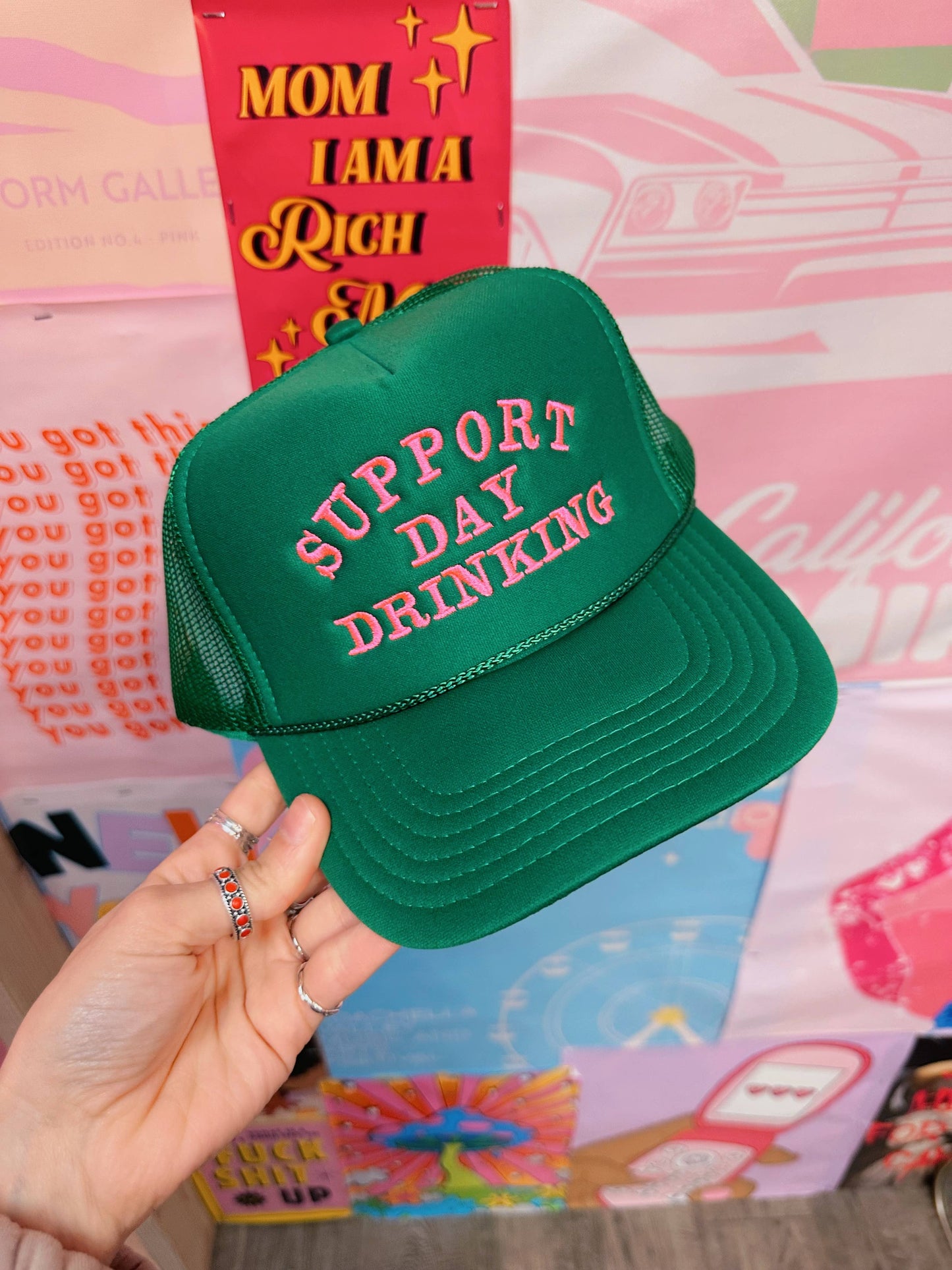 Kelly Green Support Day Drinking Hat Embroidery
