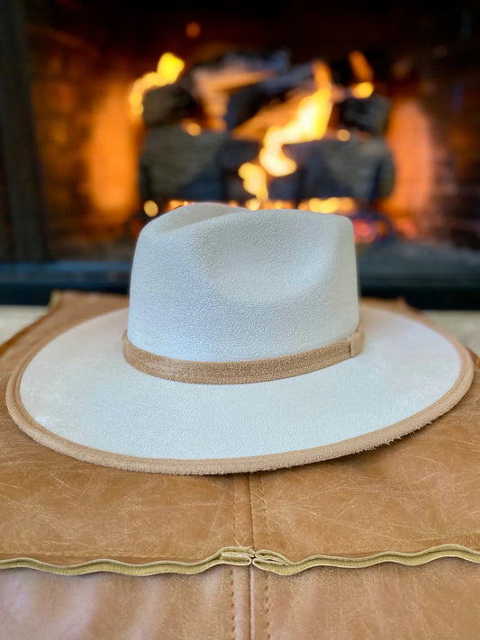 Ivory+Cappuccino Vegan Suede Rancher Hat