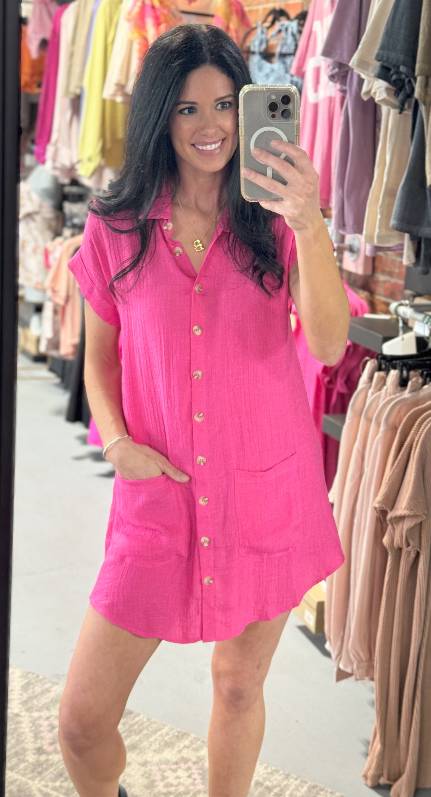 Pink Collared Button Down Dress