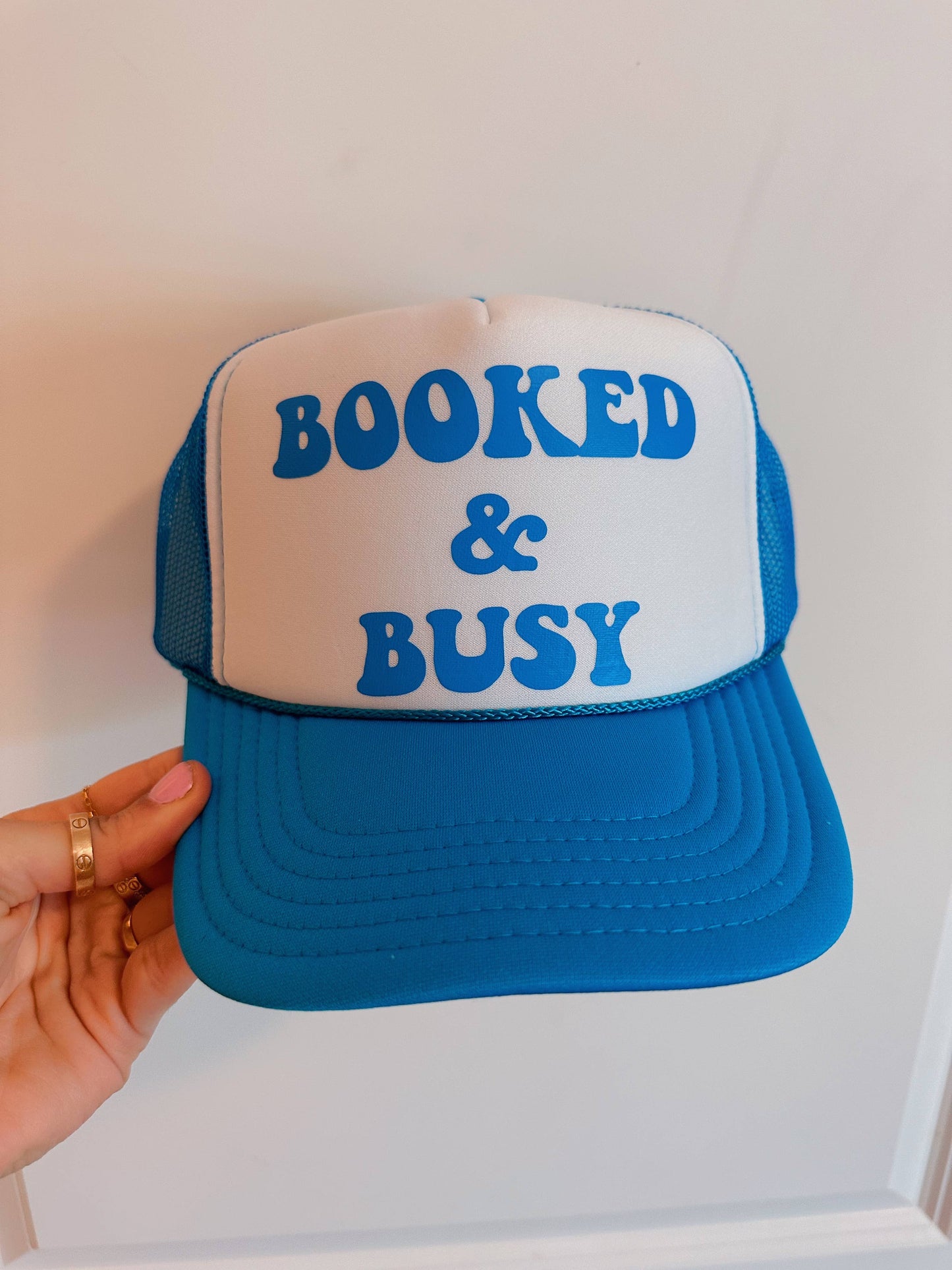 Blue Trucker Hat: Booked & Busy