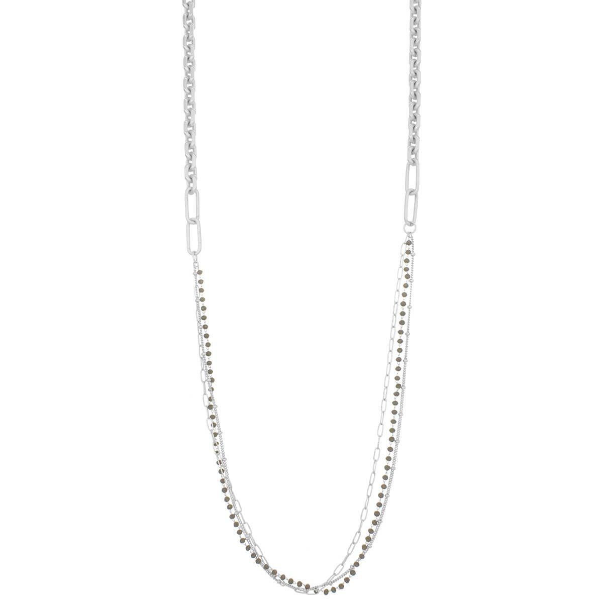 Metal Chain with Glass Bead Link Long Necklace