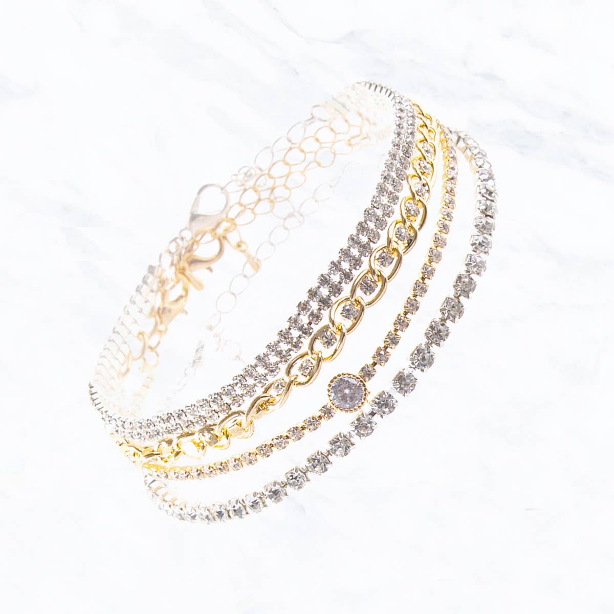 Five Layered Gold Mother of Pearl Chain Bracelets