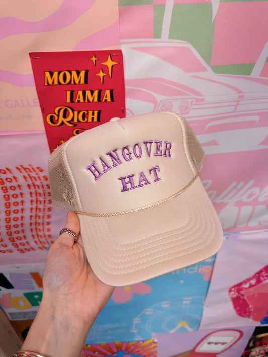 Tan Hangover Trucker Hat Embroidery